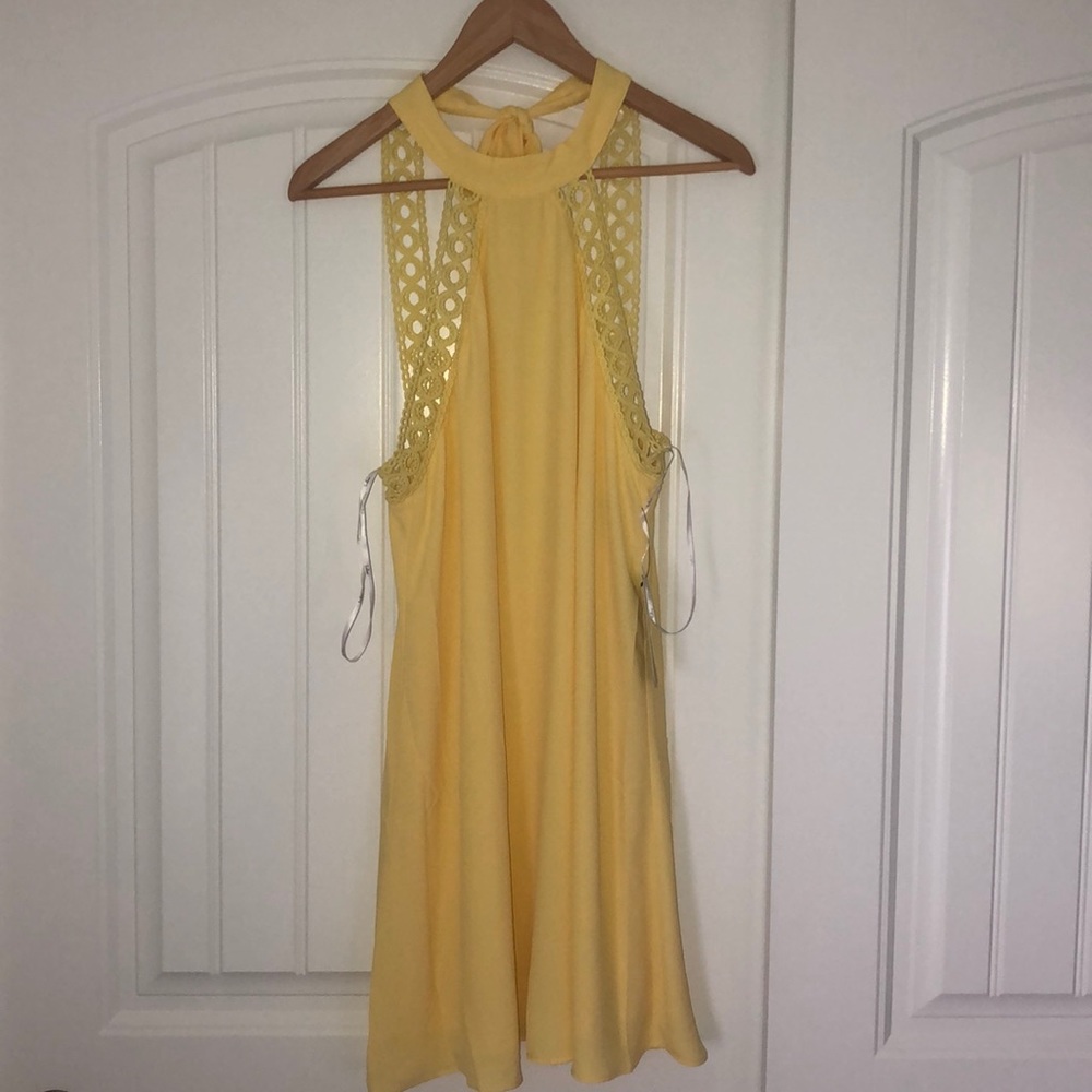 Lulus yellow tie open back dress (never worn)